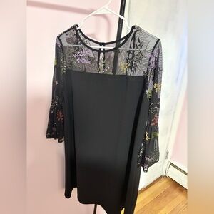 Alyx Black Dress with Floral Sheer Bell Sleeves